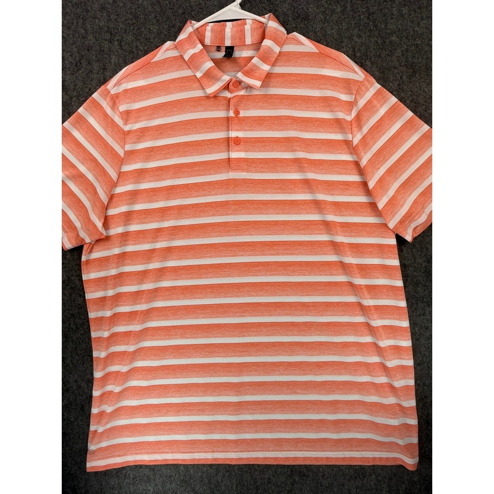 Adidas Mens 2XL Orange White Striped Golf Polo Shirt HR8015 AD4001